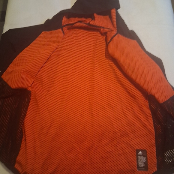 Adidas Men’s XL Hooded Running Jacket Full Zip Black Orange Reflective - Picture 6 of 10